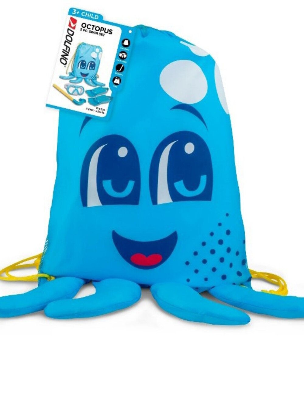 Dolfino 5-Piece Kids Snorkle Set, Blue Octopus Storage Bag Included, Hypoallerge